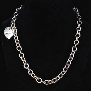 Tiffany Sterling Silver Heavy Link Double Heart Charm Necklace